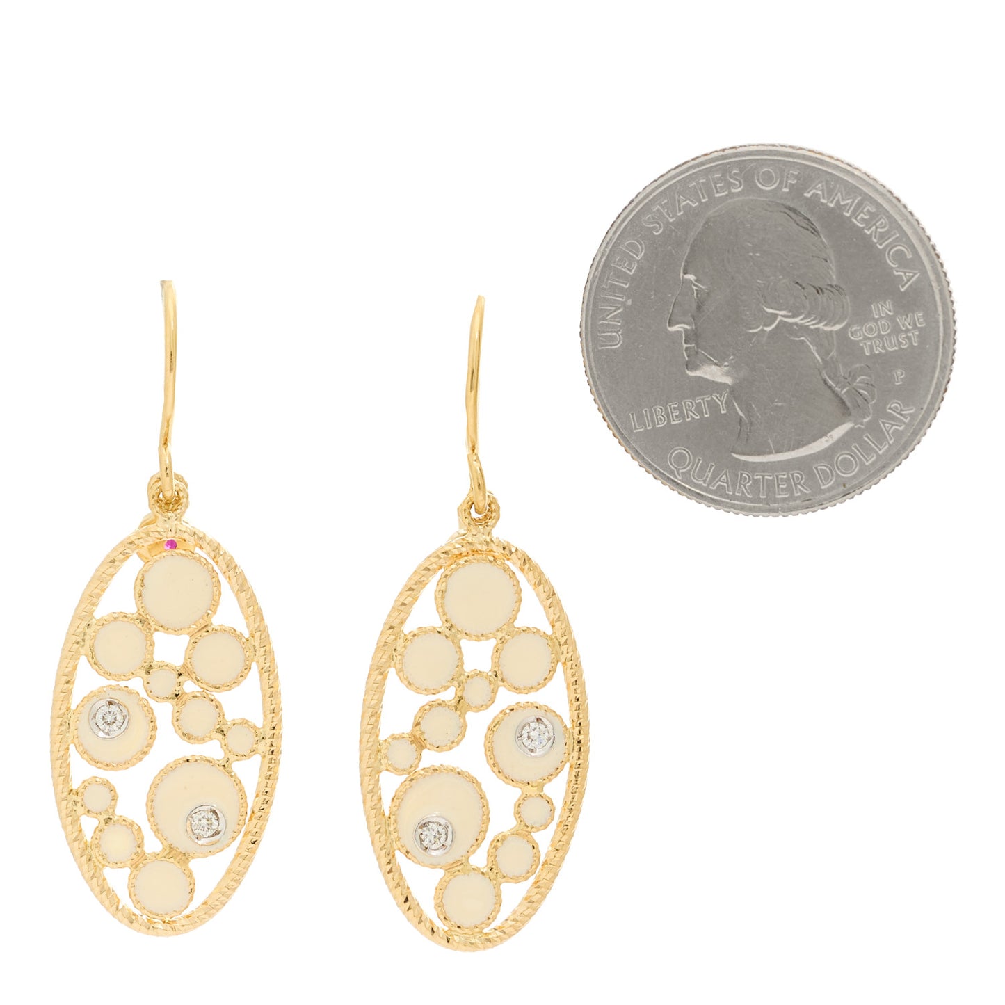 18K Yellow Gold Diamond Enamel Bollicine Drop Earrings White