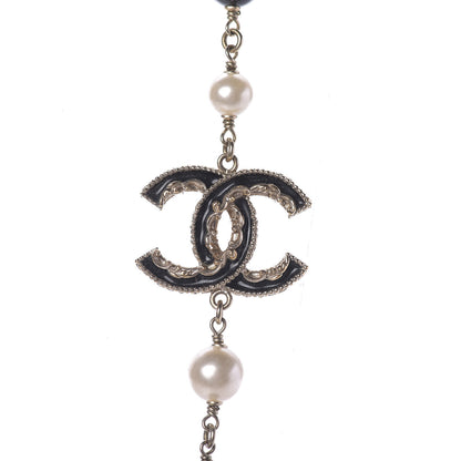 Chanel Pearl Bead Enamel CC Long Necklace Black Gold 4 of 10