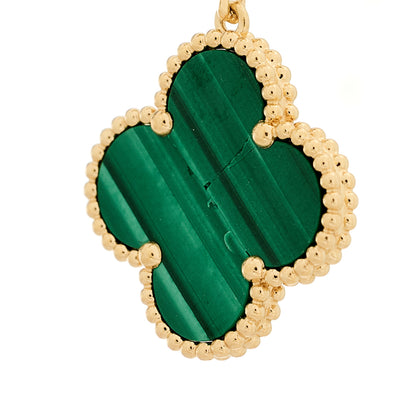 Van Cleef & Arpels 18K Yellow Gold Malachite 3 Motifs Magic Alhambra Earrings 6 of 6