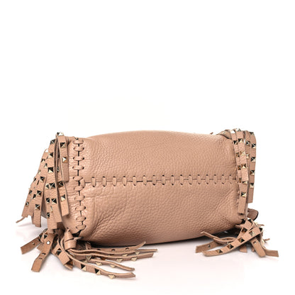 Valentino Garavani Grained Calfskin Small Rockstud C-Rockee Fringe Tote Poudre 4 of 8