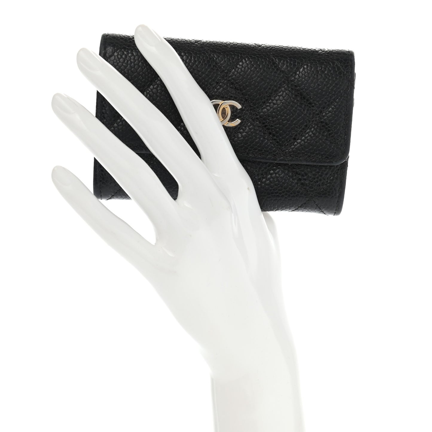 Caviar Quilted Flap Card Holder Black