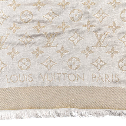Louis Vuitton Silk Lurex Wool Monogram Shine Shawl Greige 2 of 3