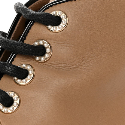 Chanel Calfskin Lace Up CC Short Boots 35.5 Beige Black 13 of 20