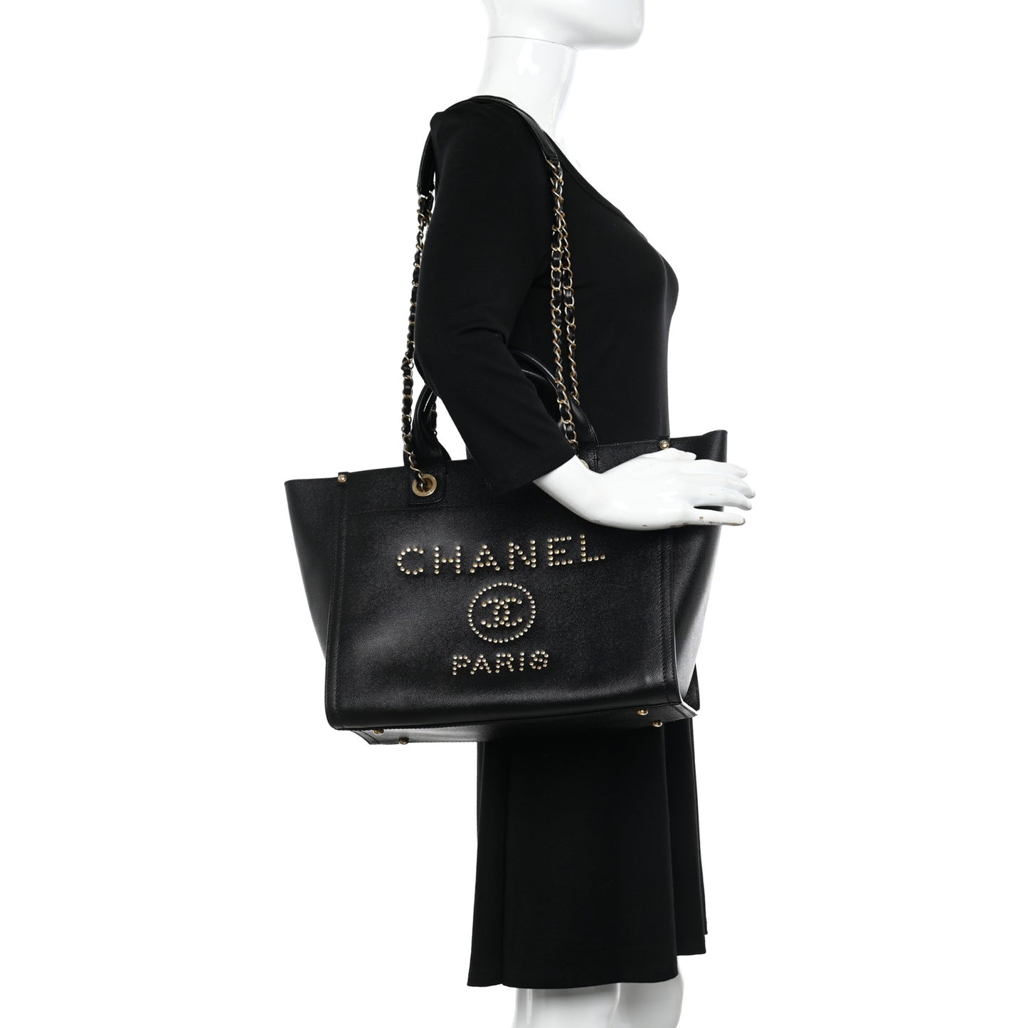 Caviar Small Studded Deauville Tote Black