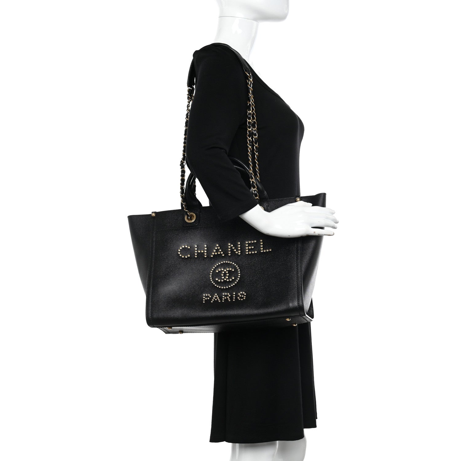 Chanel Caviar Small Studded Deauville Tote Black 2 of 12