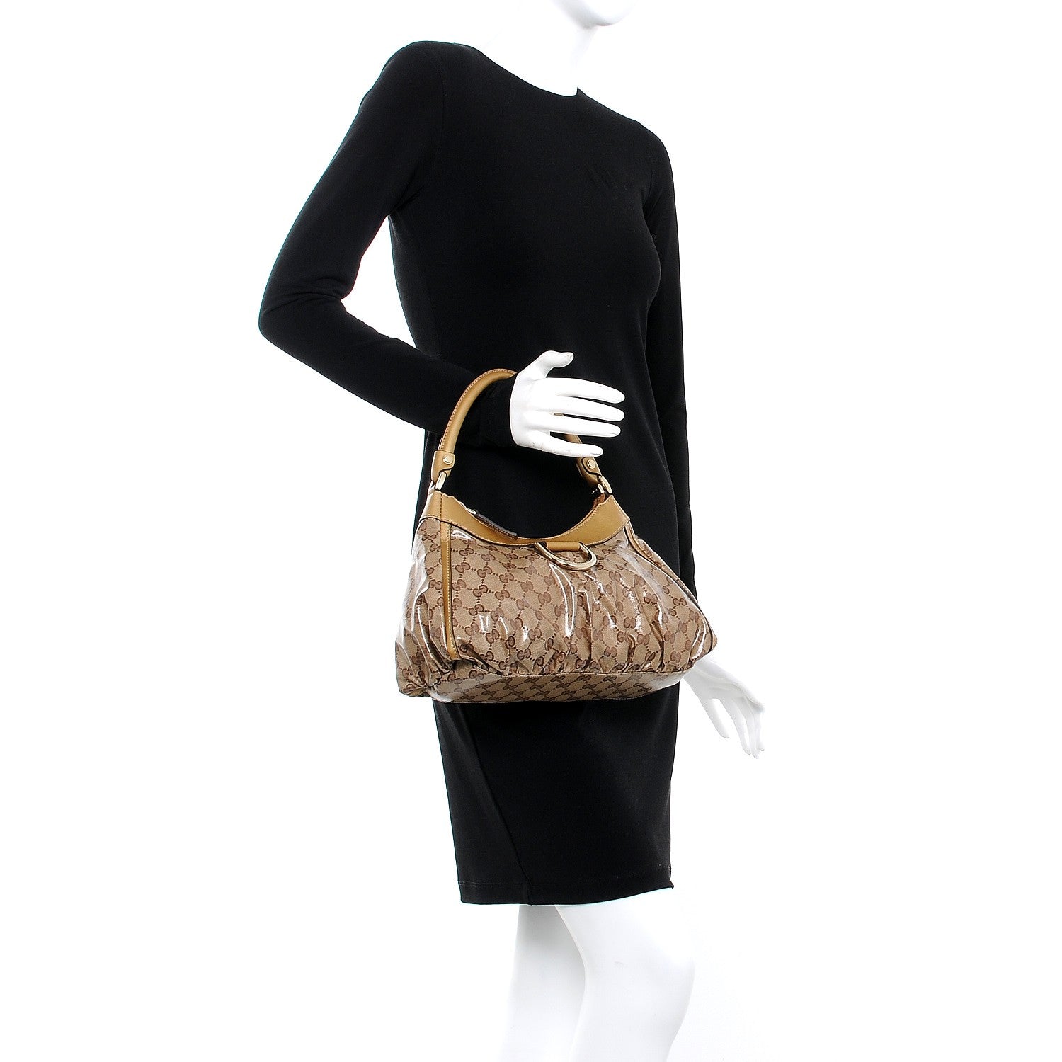 Gucci Crystal Monogram D Ring Gold Hobo Gold 2 of 7