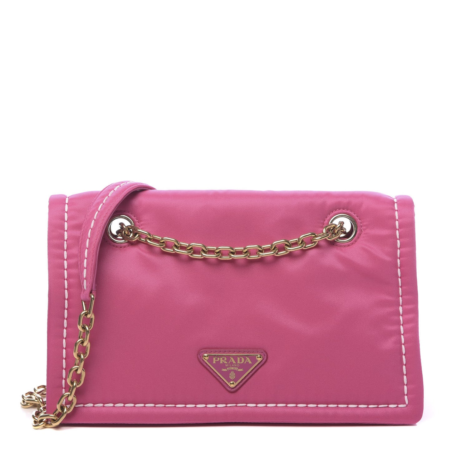Nylon Tessuto Chain Shoulder Bag Fuxia