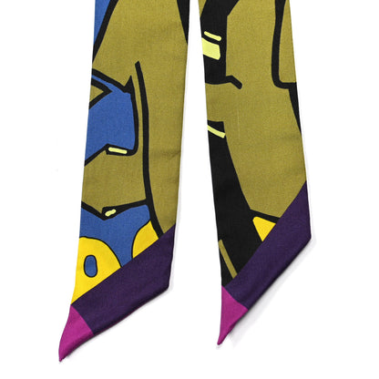 Hermes Silk Graff Graffiti Twilly Fuchsia Kaki Jaune 2 of 7