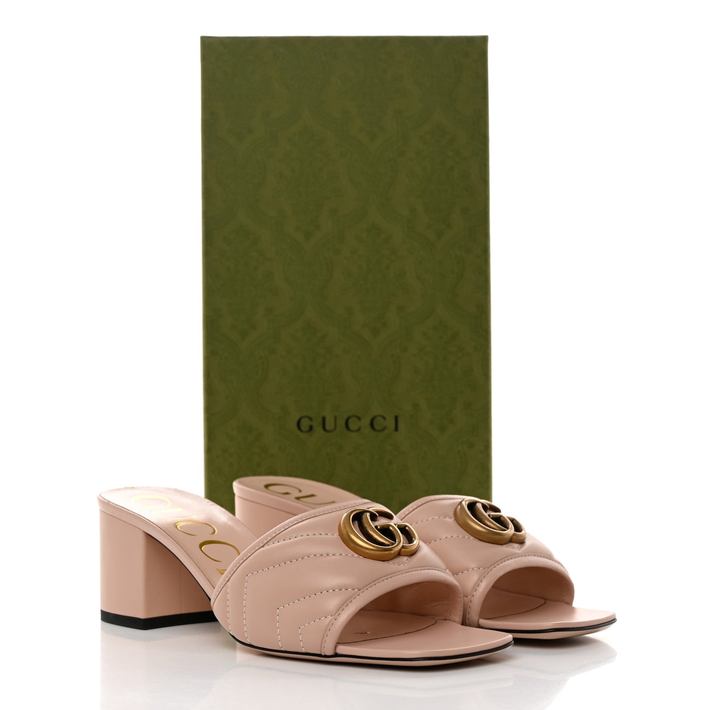 Nappa Matelasse GG Marmont 55mm Slide Sandals 38 Skin Rose