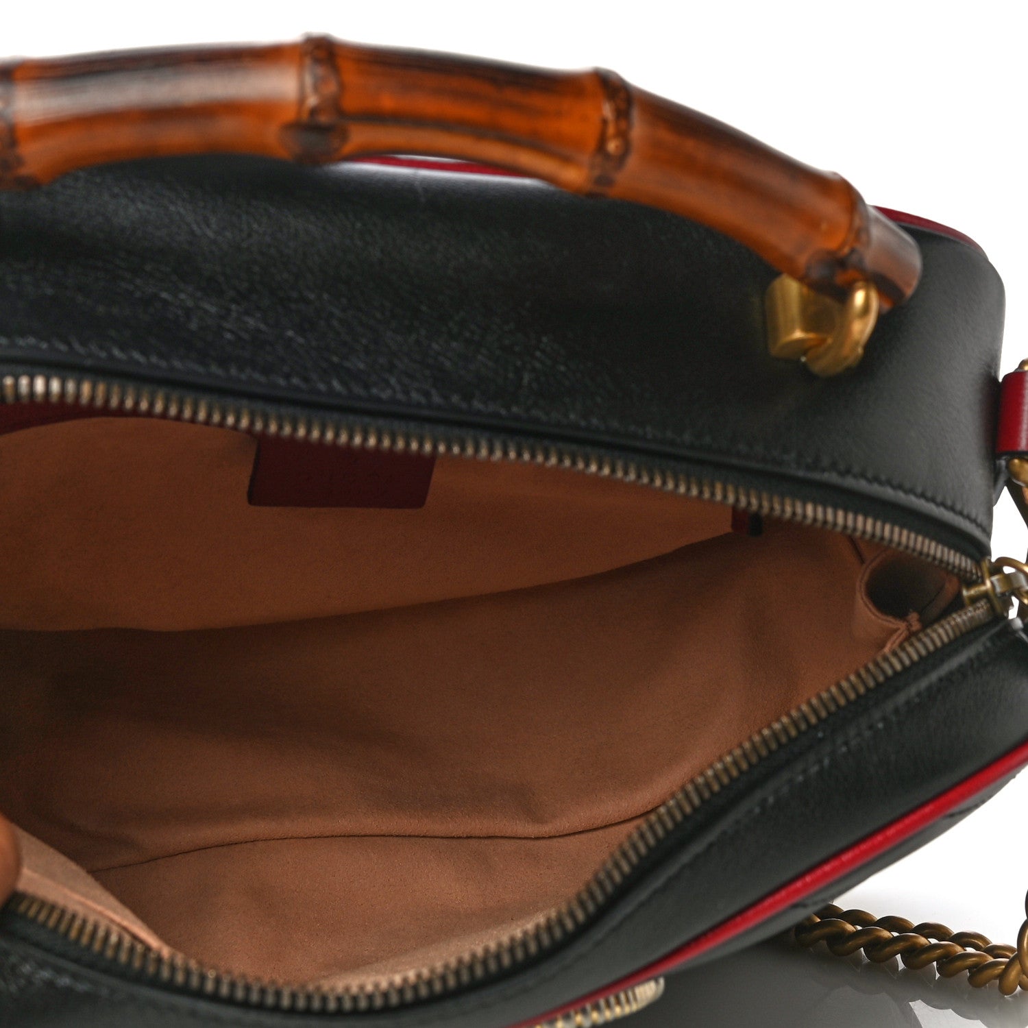 Gucci Vintage Effect Calfskin Matelasse Diagonal Small Torchon GG Marmont Bamboo Top Handle Shoulder Bag Black Romantic Cherry 5 of 11