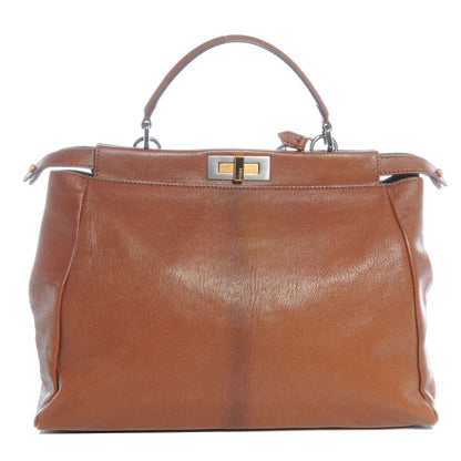 Fendi Goatskin Zucca Large Peekaboo Iconic Satchel Cuoio Tobacco Moro 1 of 9