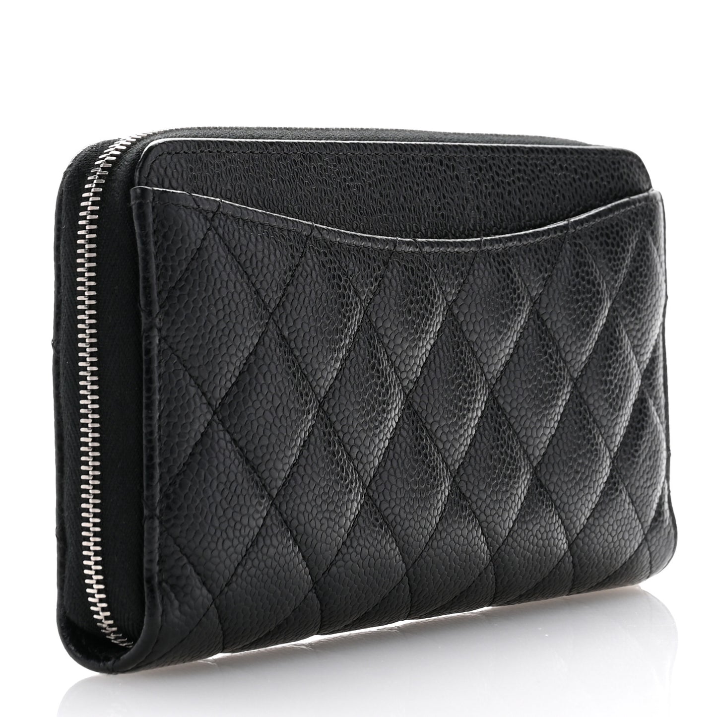Caviar Quilted Large Gusset Zip Around Wallet Black