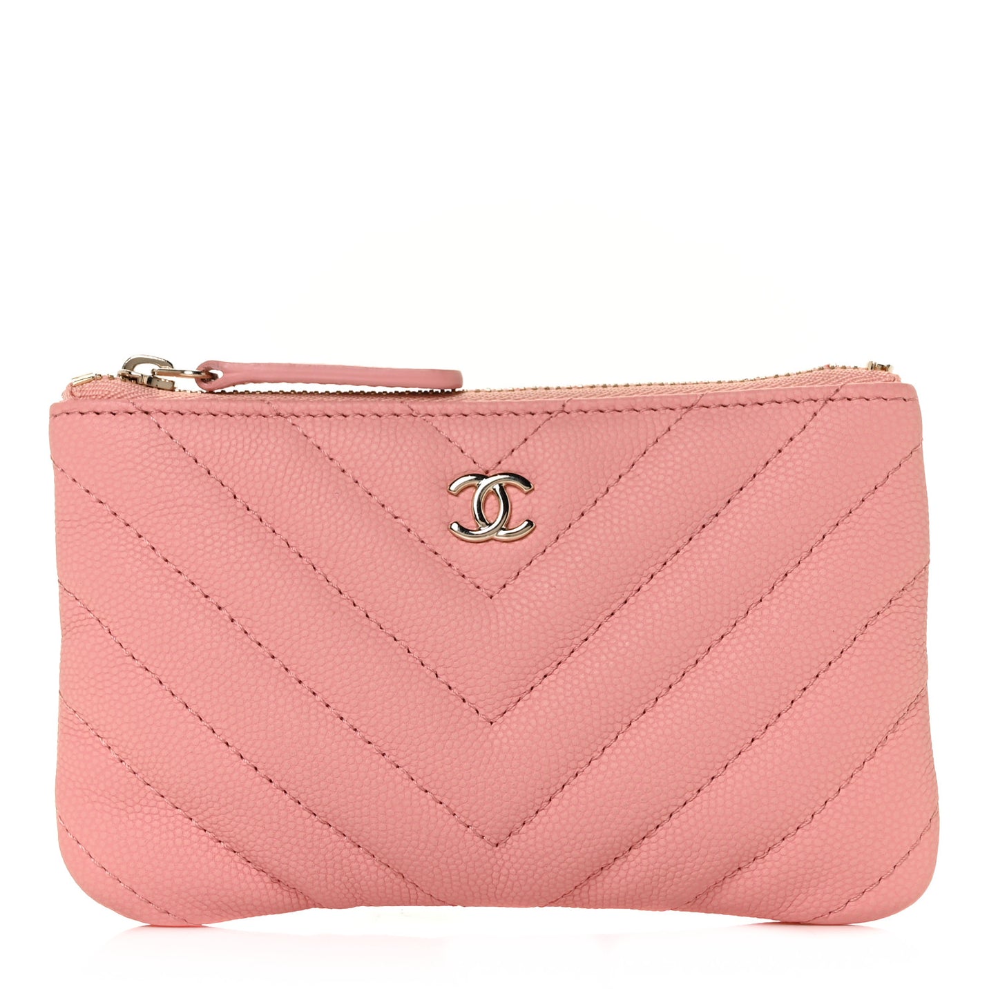 Flat Caviar Chevron Quilted Small Cosmetic Case Pink