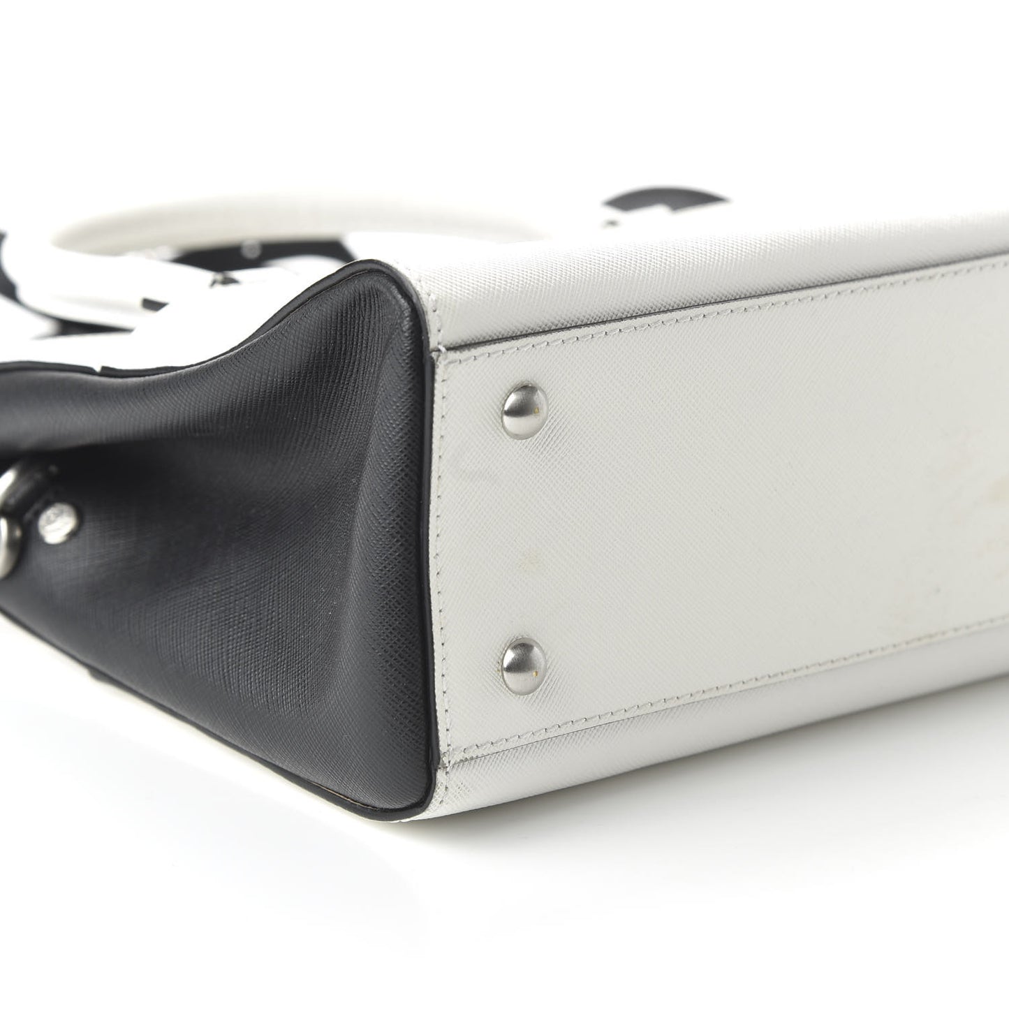 Saffiano Small Bi-Color Elda Tote White Black