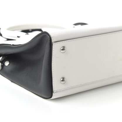 MCM Saffiano Small Bi-Color Elda Tote White Black 6 of 9