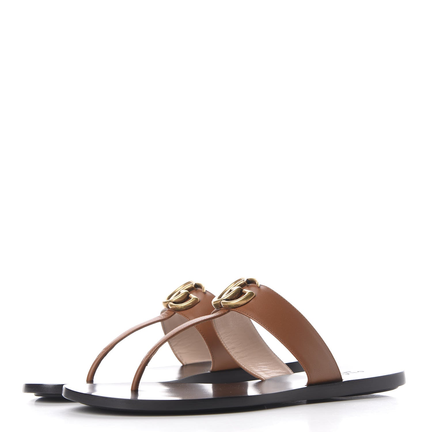Gucci Calfskin GG Marmont Thong Sandals 37.5 Cognac 3 of 9