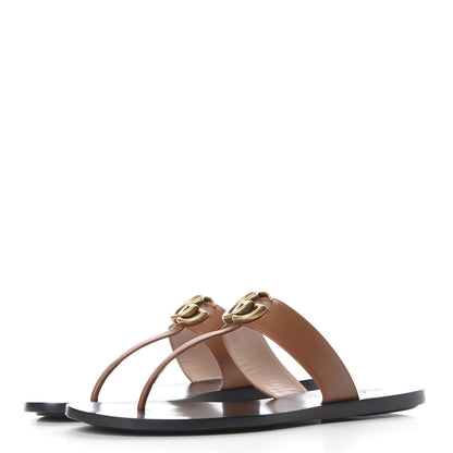 Gucci Calfskin GG Marmont Thong Sandals 37.5 Cognac 3 of 9