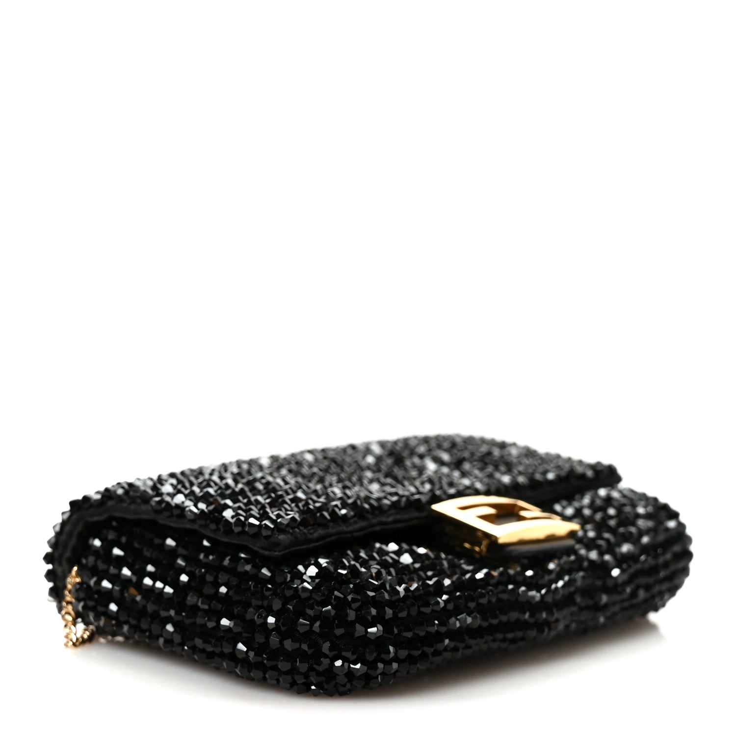 Fendi Crystal Vitello King Beaded Nano Baguette Charm Black 3 of 10