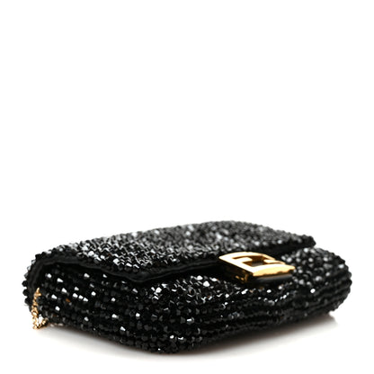 Fendi Crystal Vitello King Beaded Nano Baguette Charm Black 3 of 10