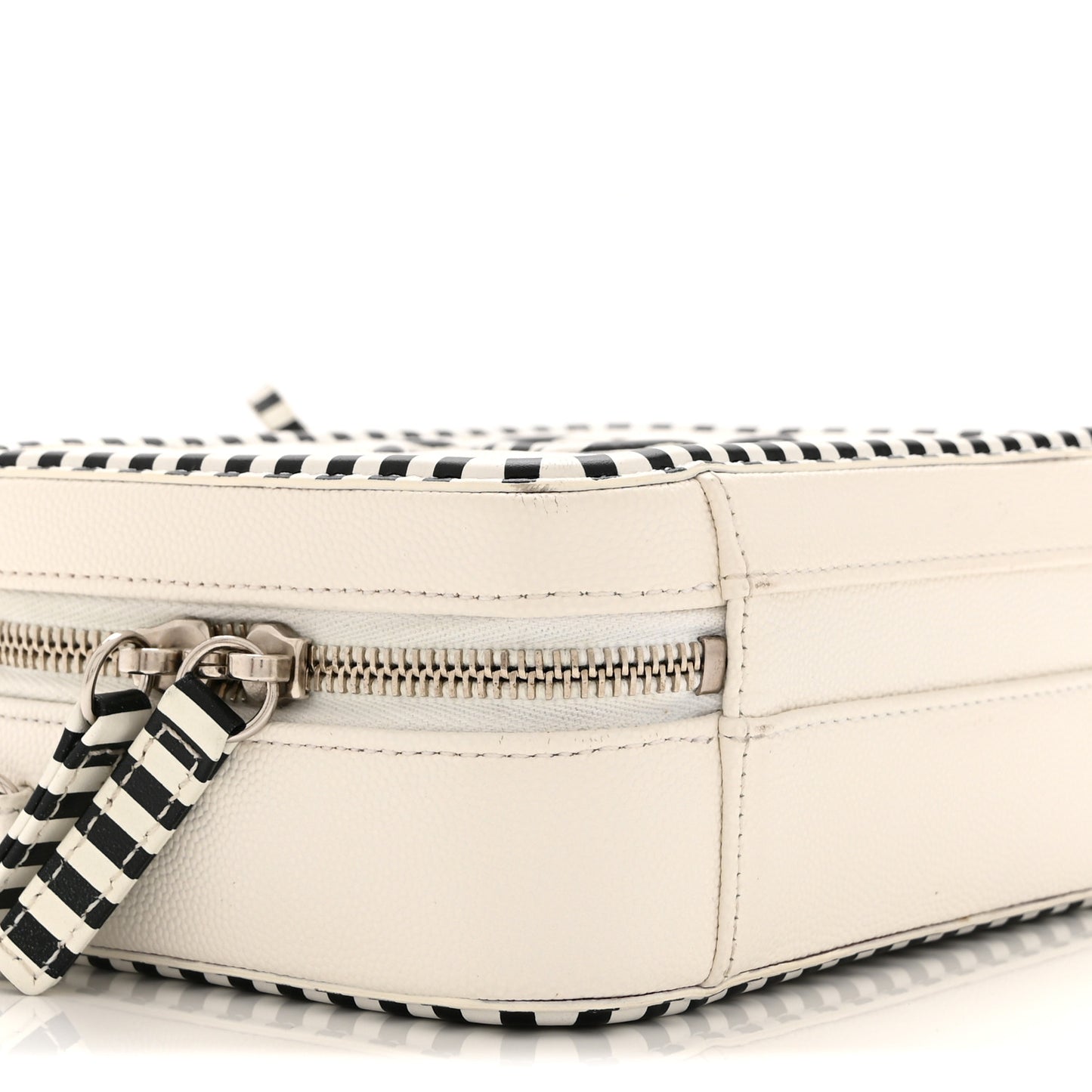 Caviar Quilted Striped Small CC Filigree Vanity Case White Black