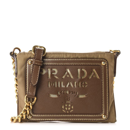 Prada Tessuto Nylon Saffiano Logo Crossbody Bag Beige 1 of 13