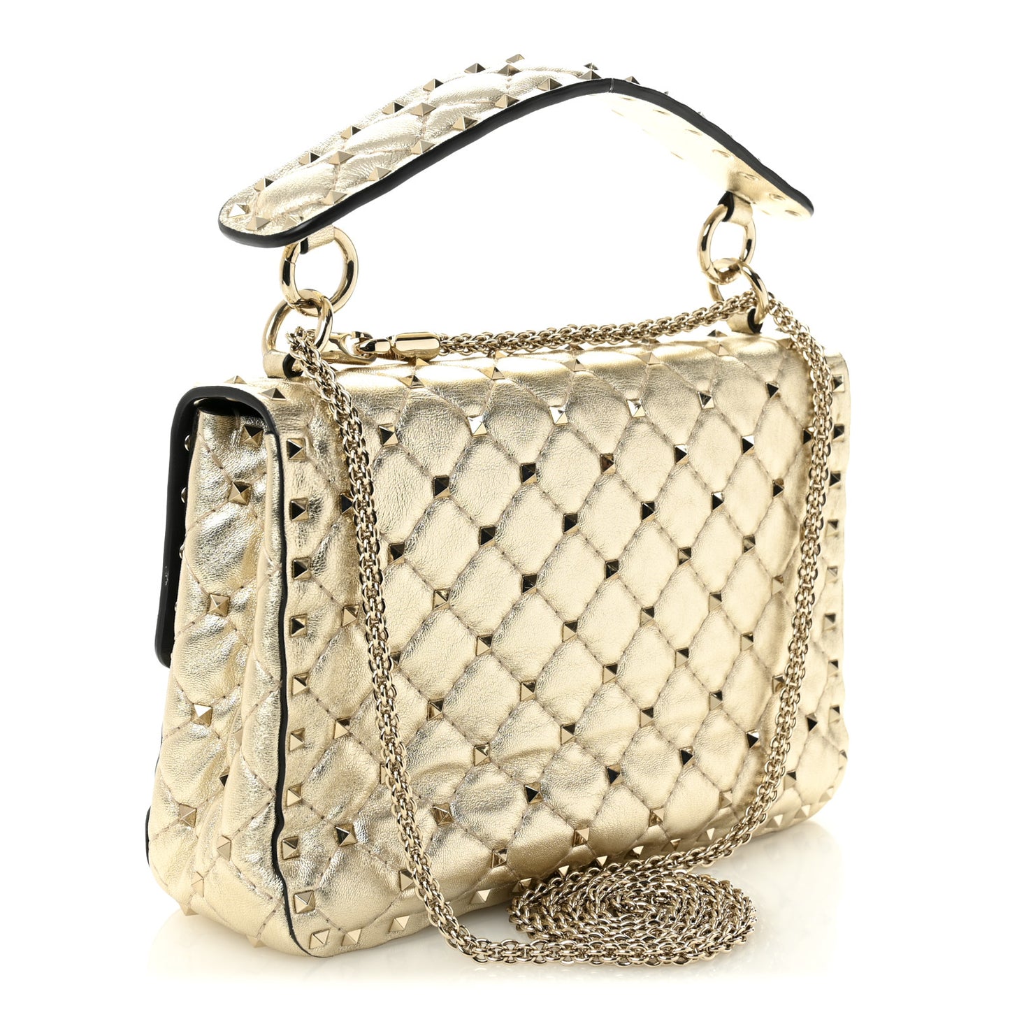 Metallic Wrinkled Lambskin Medium Rockstud Spike Shoulder Bag Mekong