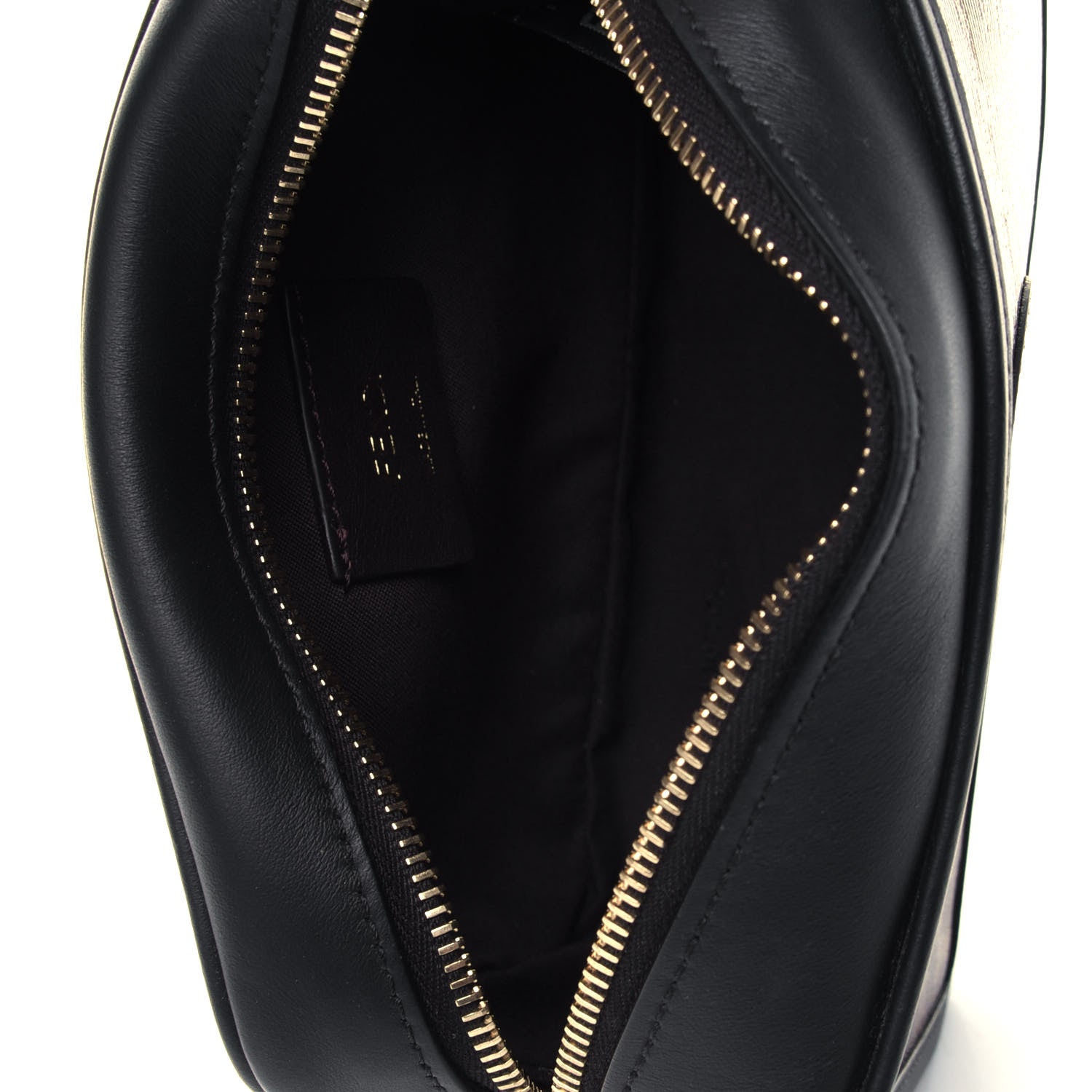 Fendi Glazed Fabric Vitello Century FF 1974 Stamp Patch Mini Camera Case Mogano Panna Black 4 of 4
