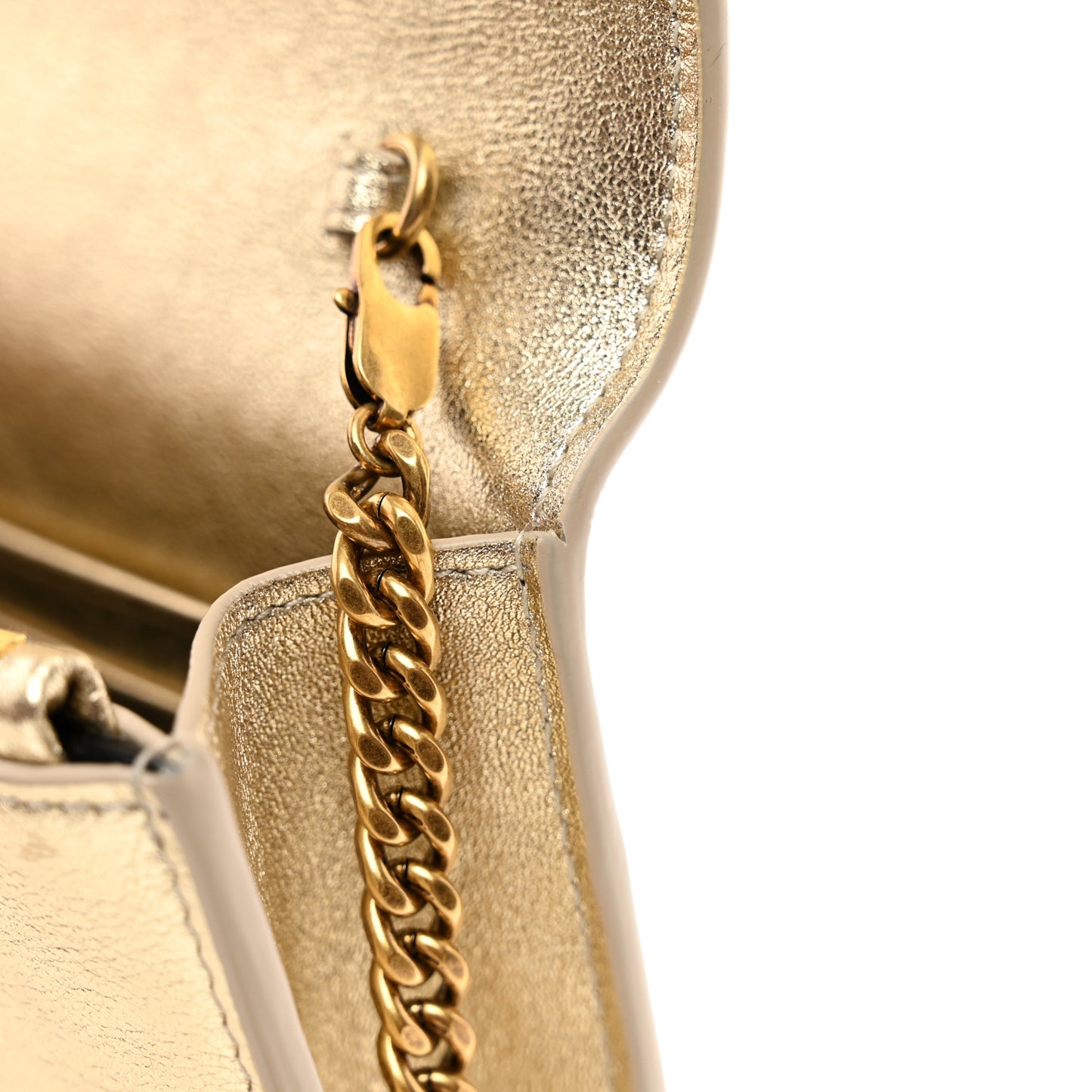 Metallic Calfskin Monogram Envelope Chain Wallet Gold