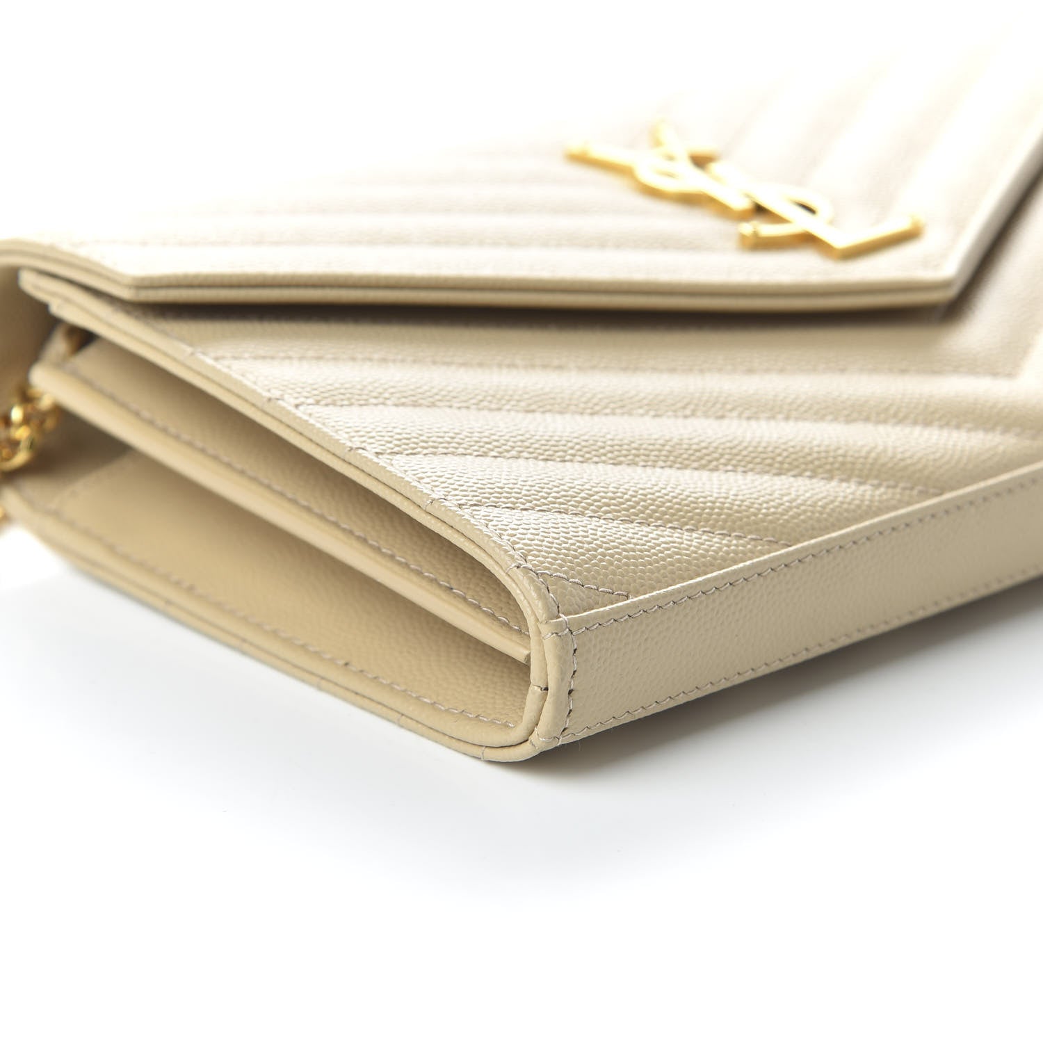 Saint Laurent Grain De Poudre Matelasse Chevron Monogram Chain Wallet Nude Powder 6 of 10