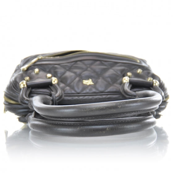 Leather Quilted Satchel Dark Brown