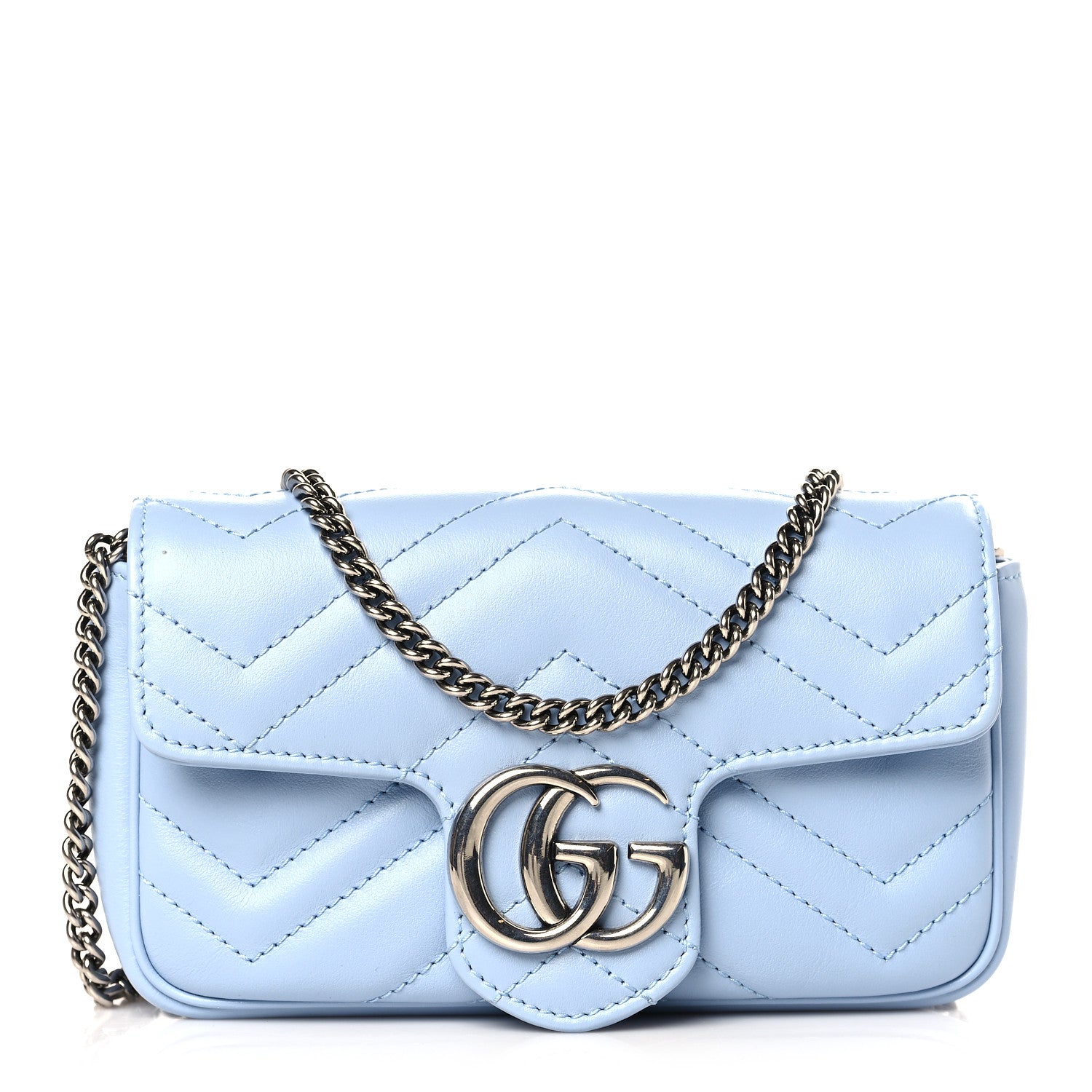Gucci Calfskin Matelasse Super Mini GG Marmont Shoulder Bag Porcelain Light Blue 1 of 9