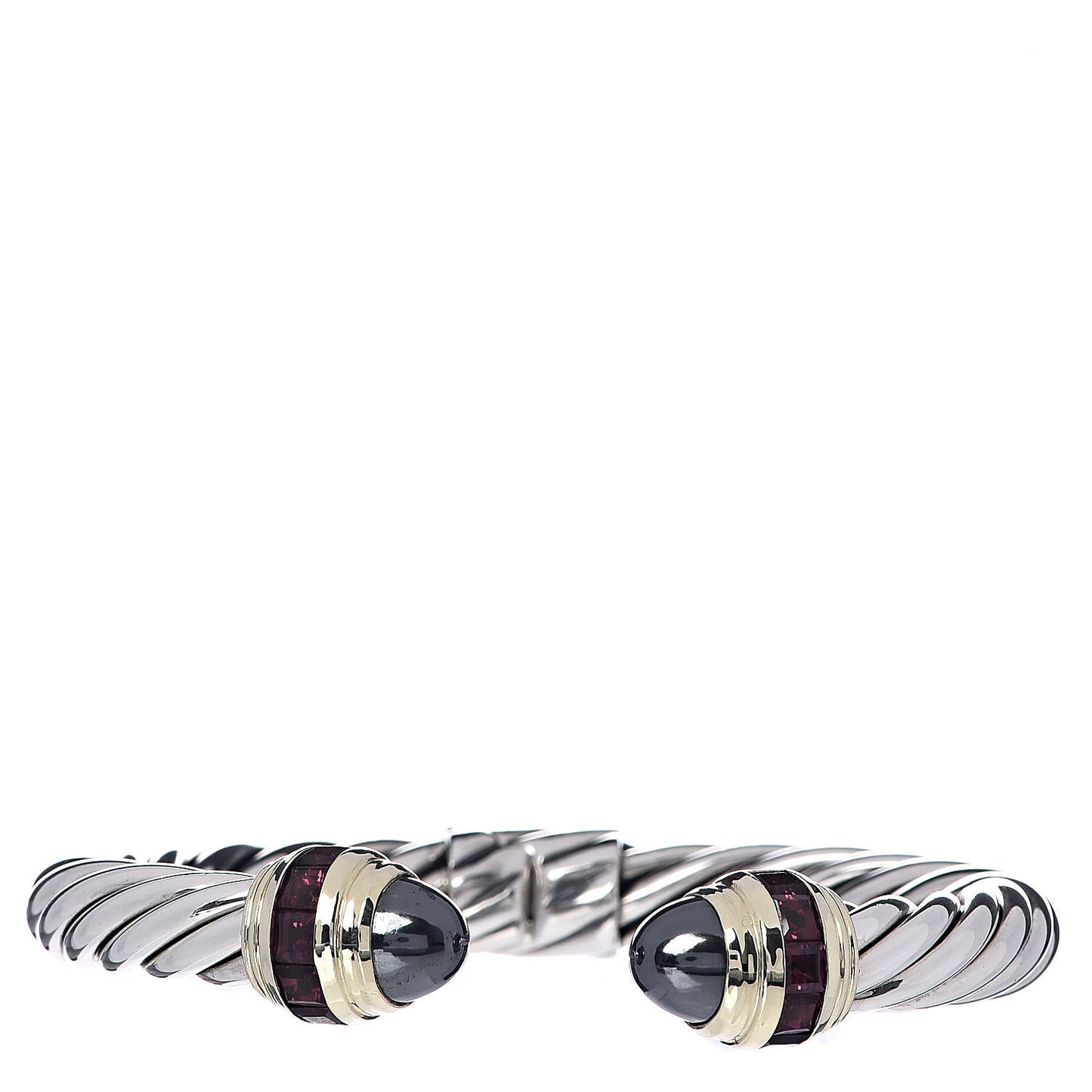 Sterling Silver 14K Yellow Gold Hematite Garnet 10mm Cable Classics Bracelet