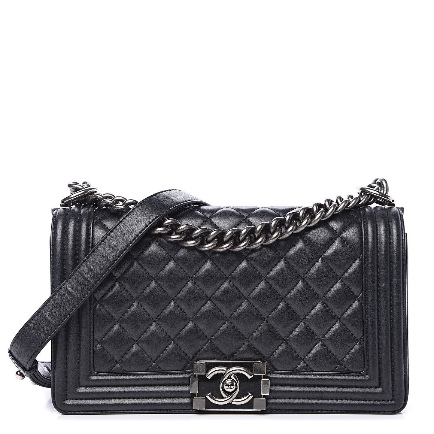 Lambskin Quilted Medium Boy Flap Black