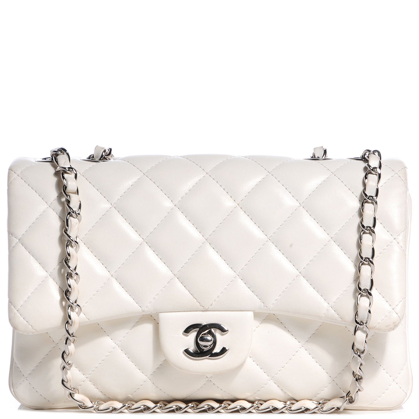 Lambskin Quilted Medium 3 Flap White