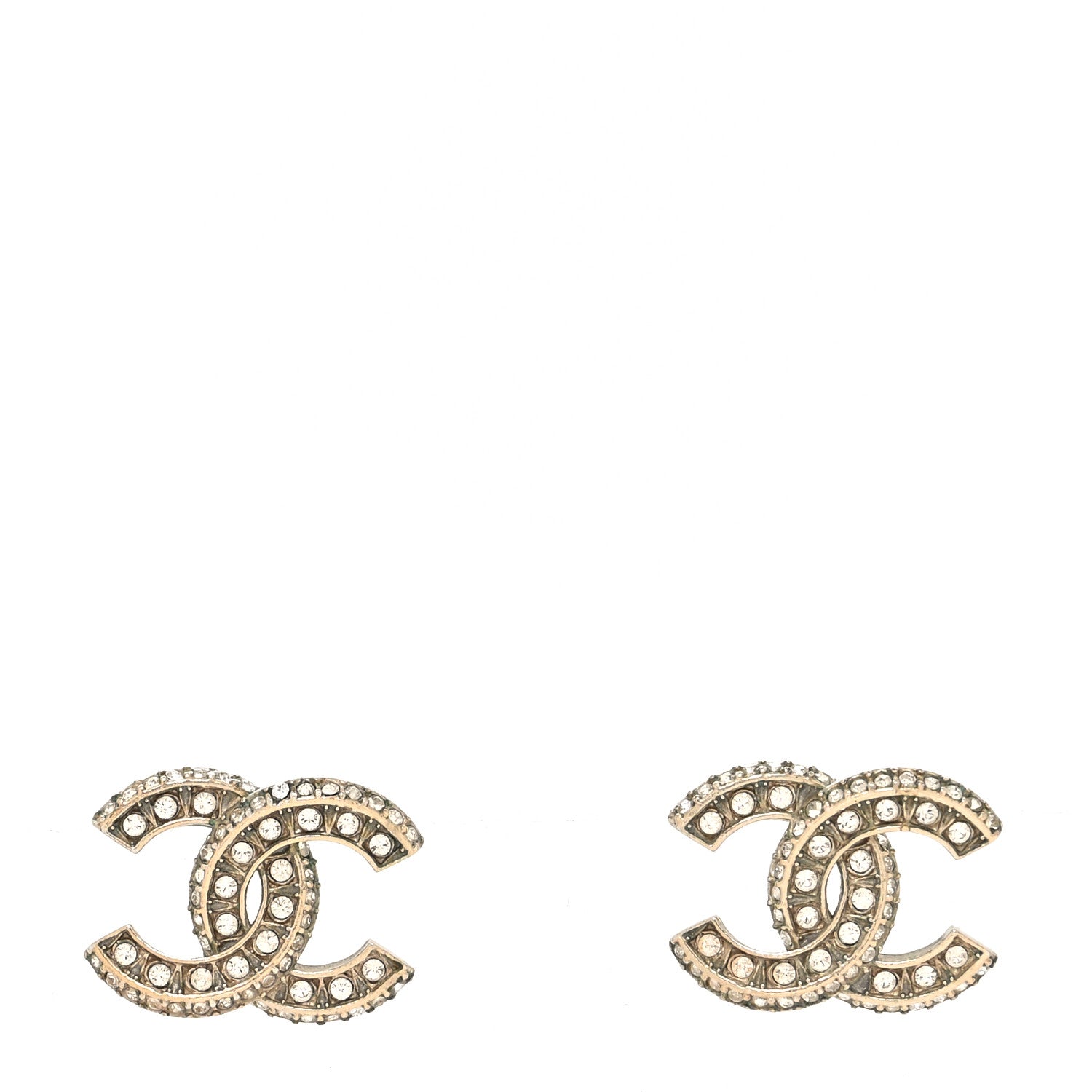 Chanel Crystal Timeless CC Earrings Light Gold 1 of 4