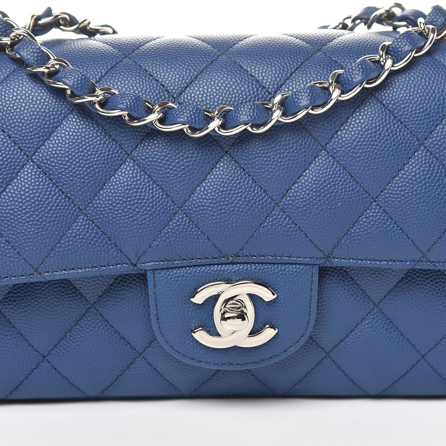 Caviar Quilted Mini Rectangular Flap Blue