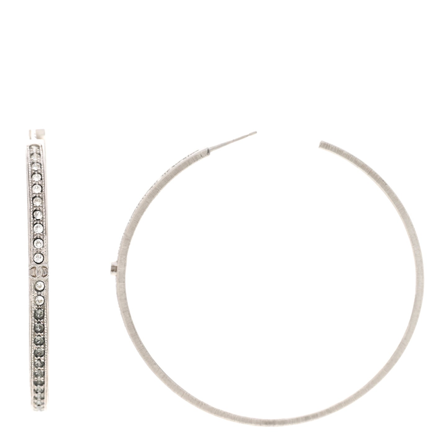 Crystal CC Large Hoop Earrings Grey Silver