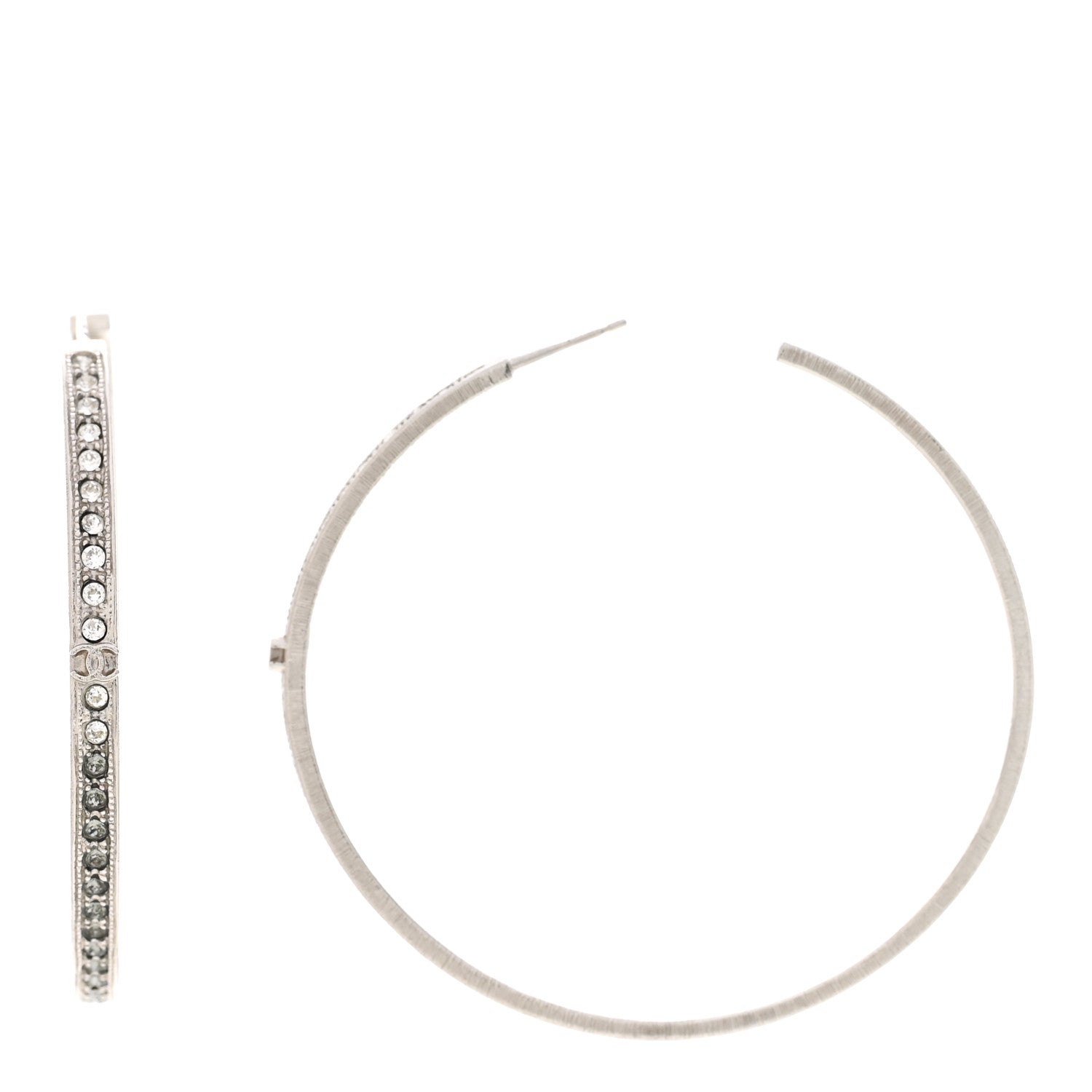 Chanel Crystal CC Large Hoop Earrings Grey Silver 1 of 4