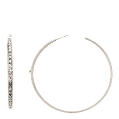Chanel Crystal CC Large Hoop Earrings Grey Silver 1 of 4