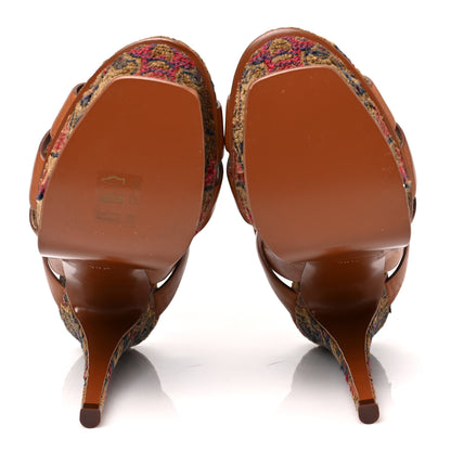 Saint Laurent Calfskin Tapestry Marrakech Tribute 105 Platform Sandals 38.5 Ambra Sapphire 5 of 8
