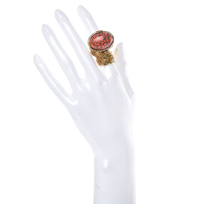 Saint Laurent Glass Cabochon Arty Ovale Ring 5 Gold Coral 2 of 5