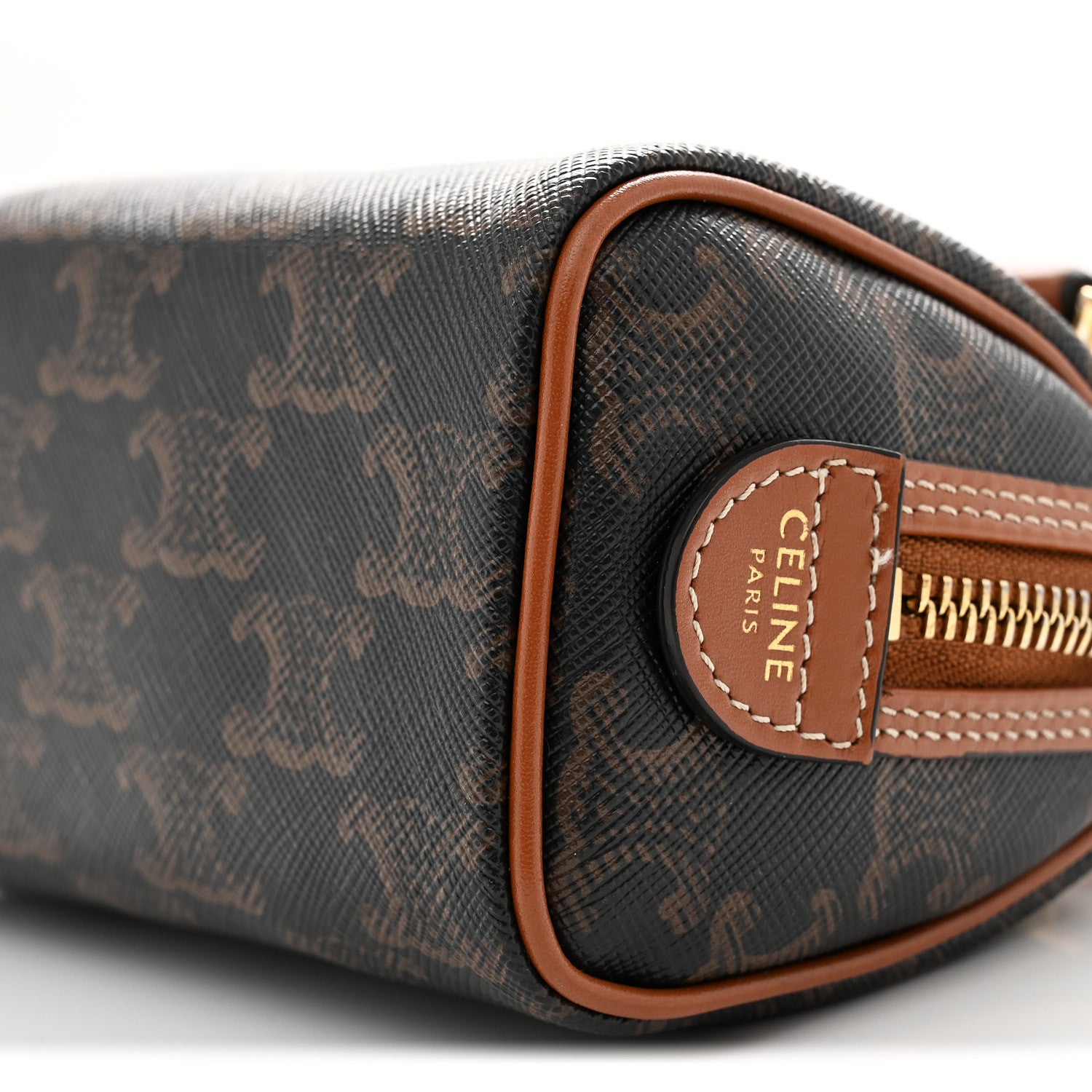 Celine Triomphe Canvas Calfskin Mini Boston Bag Tan 10 of 10