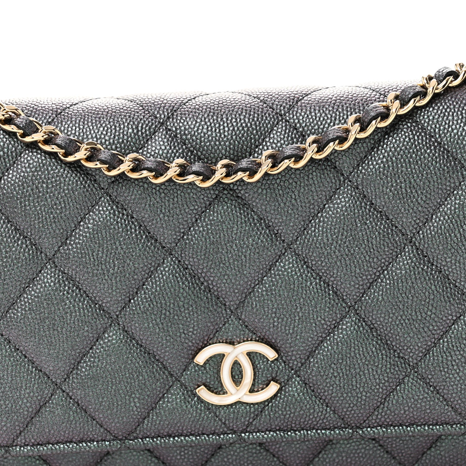 Chanel Iridescent Caviar Quilted Wallet On Chain WOC Green 7 of 10