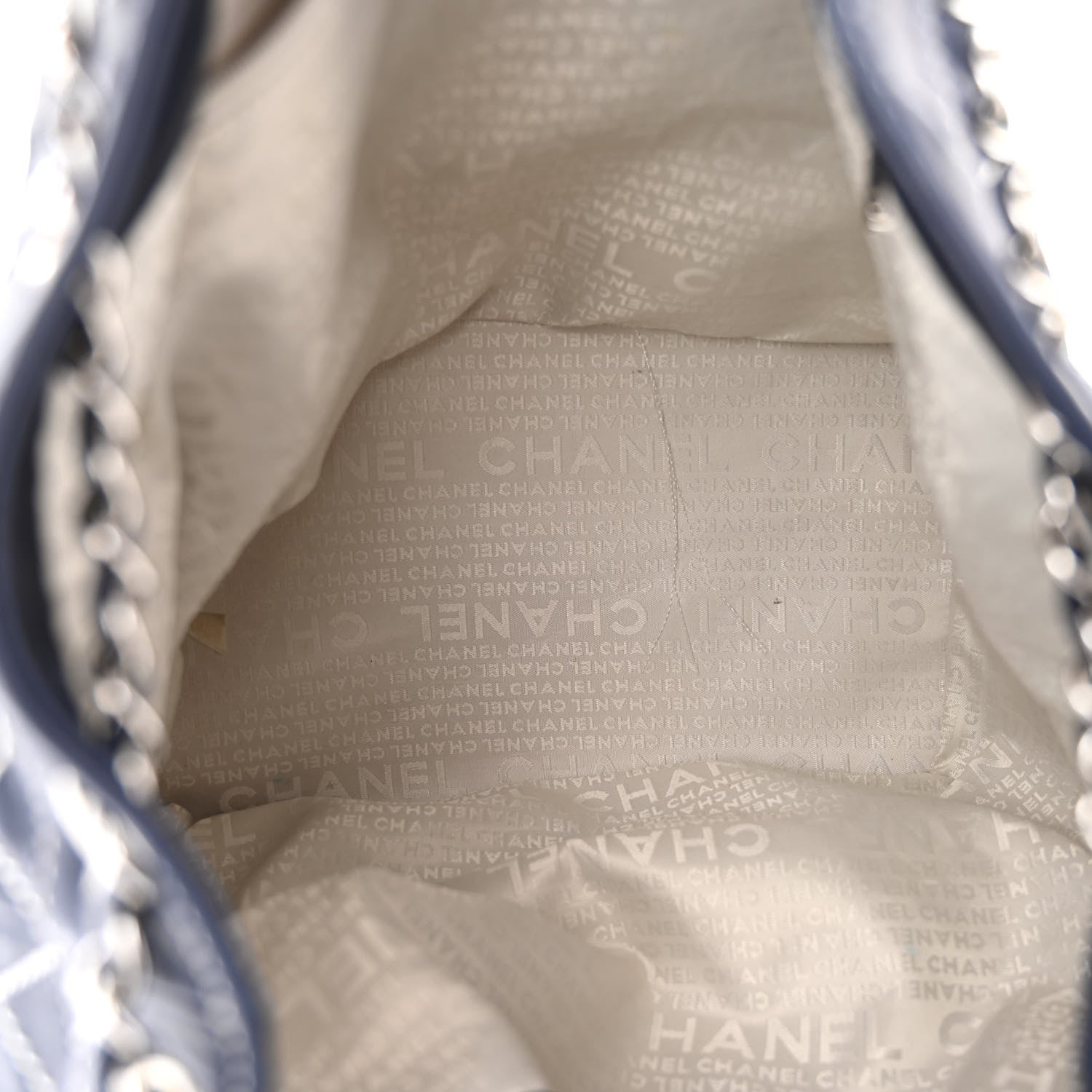 Chanel Lambskin Contrast Stitch Large Drawstring Tote Navy 5 of 12