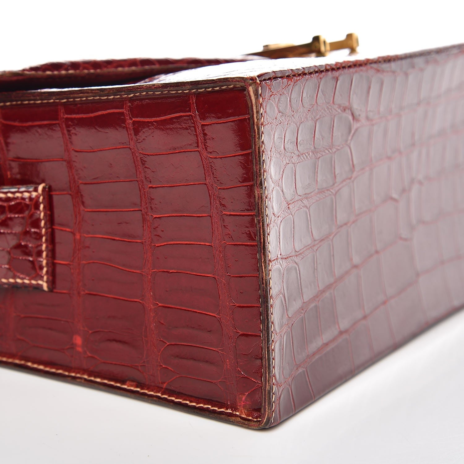 Hermes Shiny Porosus Crocodile Handbag Rouge H 8 of 13
