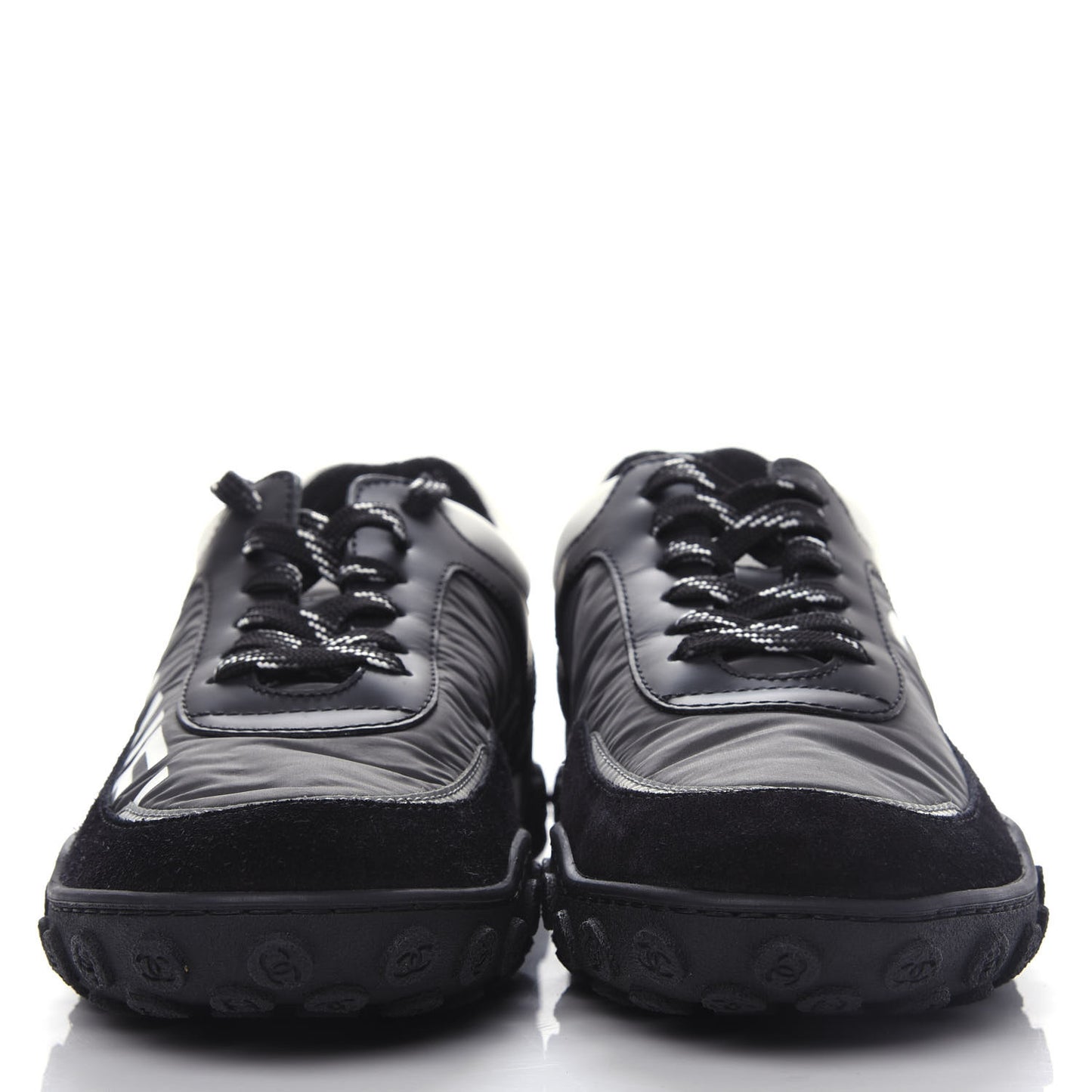 Nylon Calfskin Suede CC Sneakers 36.5 Grey Black White