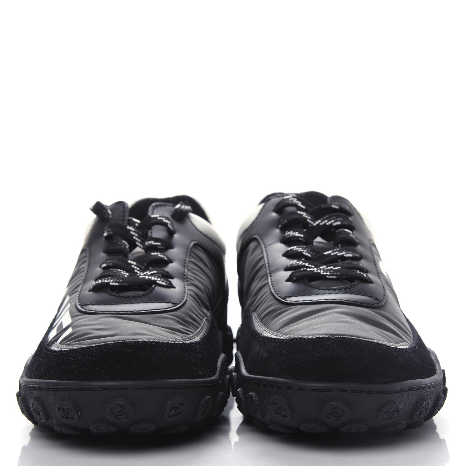 Chanel Nylon Calfskin Suede CC Sneakers 36.5 Grey Black White 2 of 10