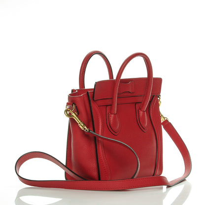 Celine Drummed Calfskin Nano Luggage Coquelicot 3 of 7