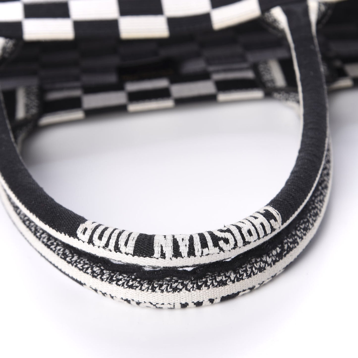Canvas Embroidered Checkered Book Tote Black White