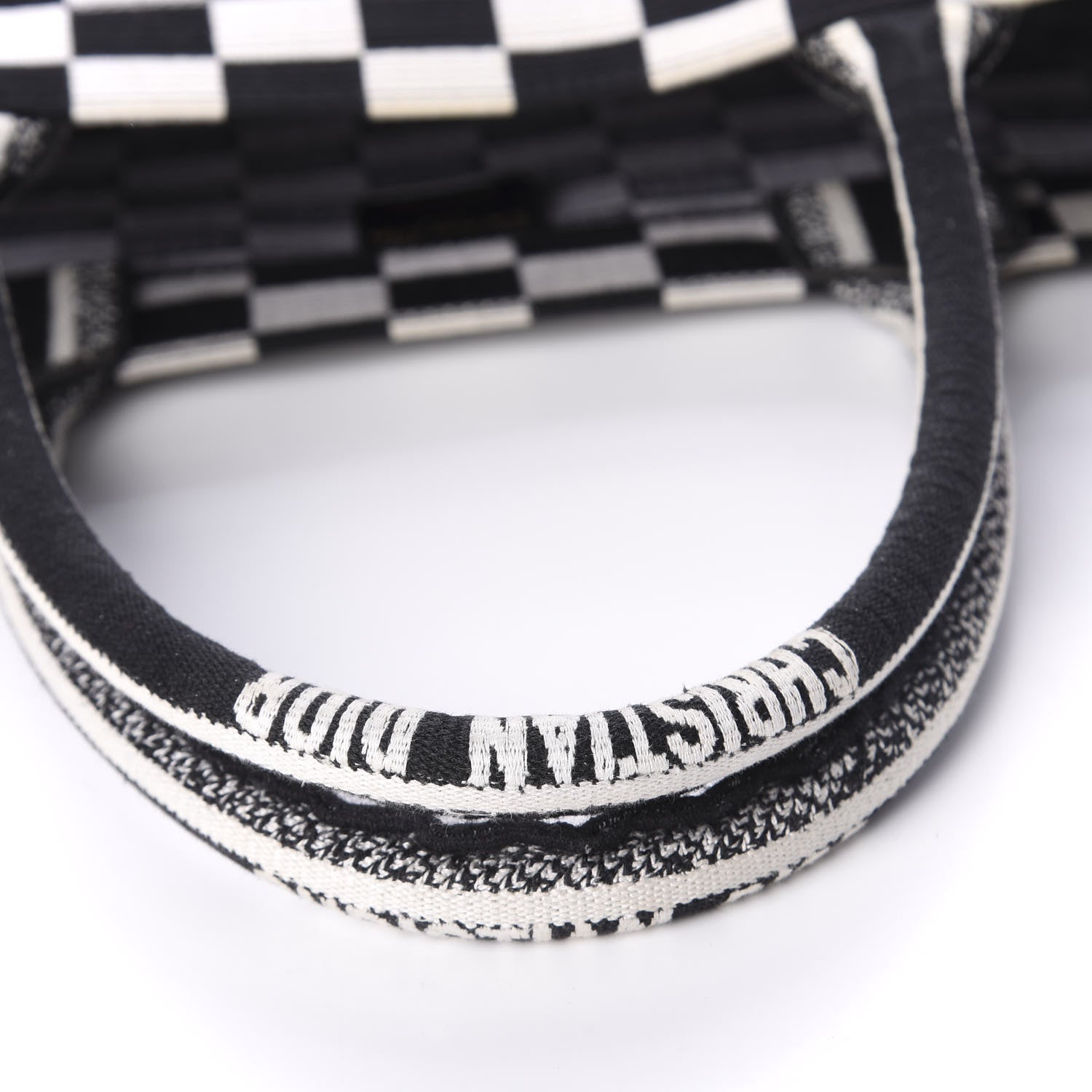 Christian Dior Canvas Embroidered Checkered Book Tote Black White 11 of 11